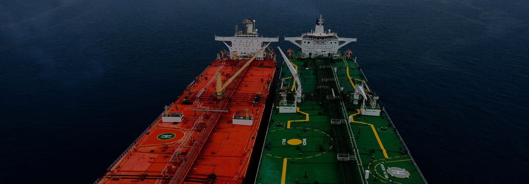 Two tankers moored side by side for a ship-to-ship transfer at Nipah