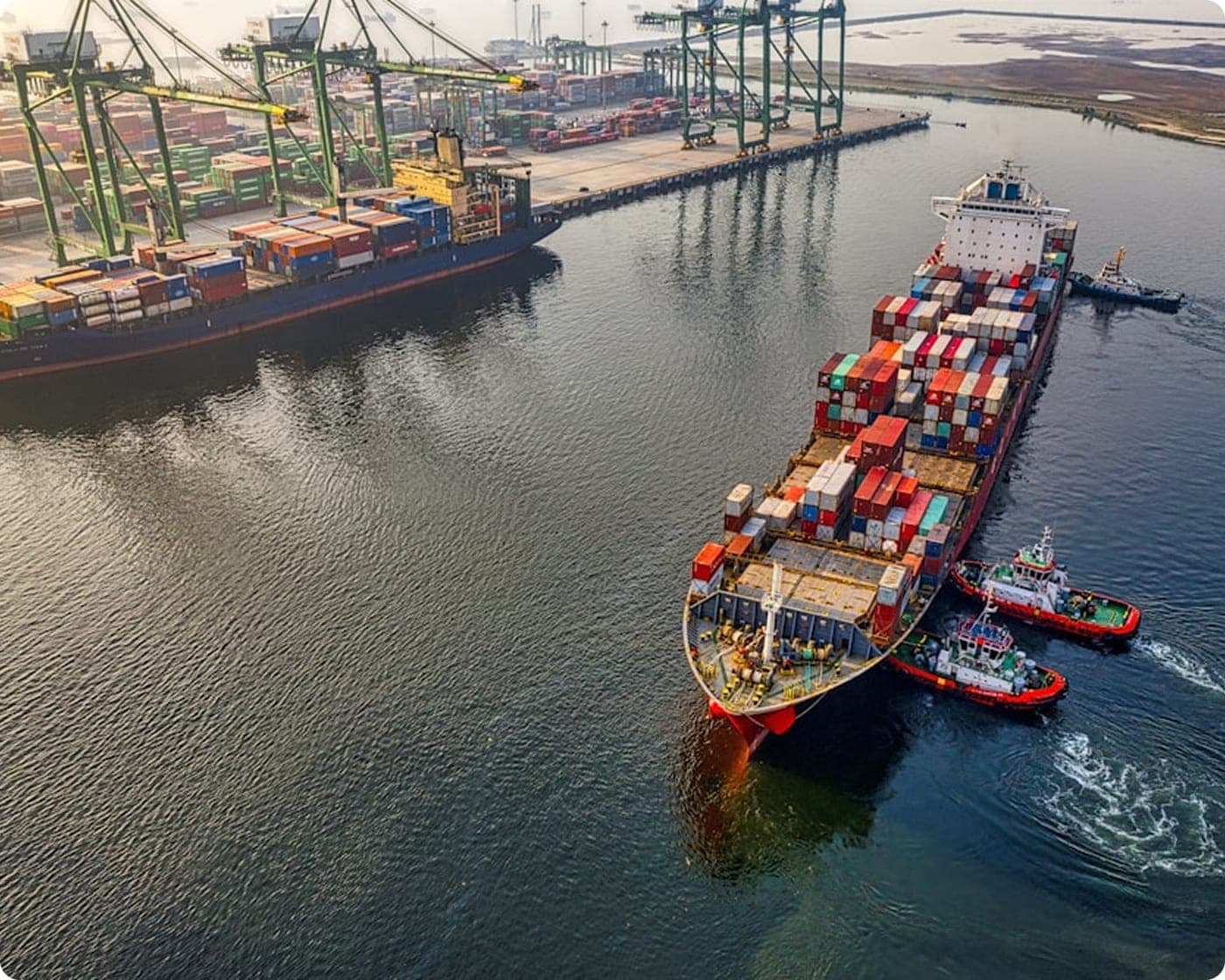 Vessels laid up at the Galang anchorage seen from the water